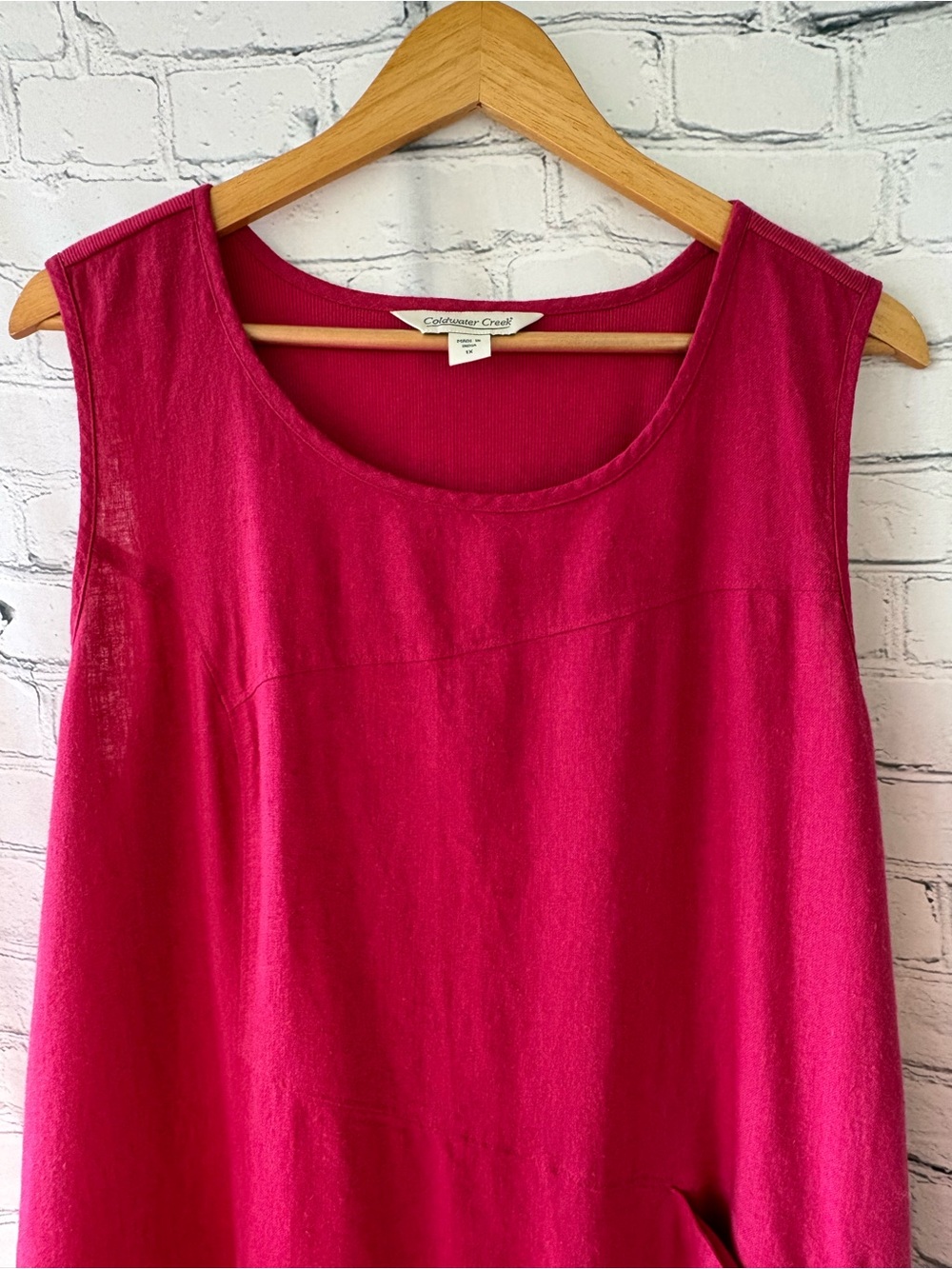 Coldwater Creek Linen Sleeveless Maxi Dress Sz 1X Pockets Asymmetrical Pink Boho - Picture 5 of 14
